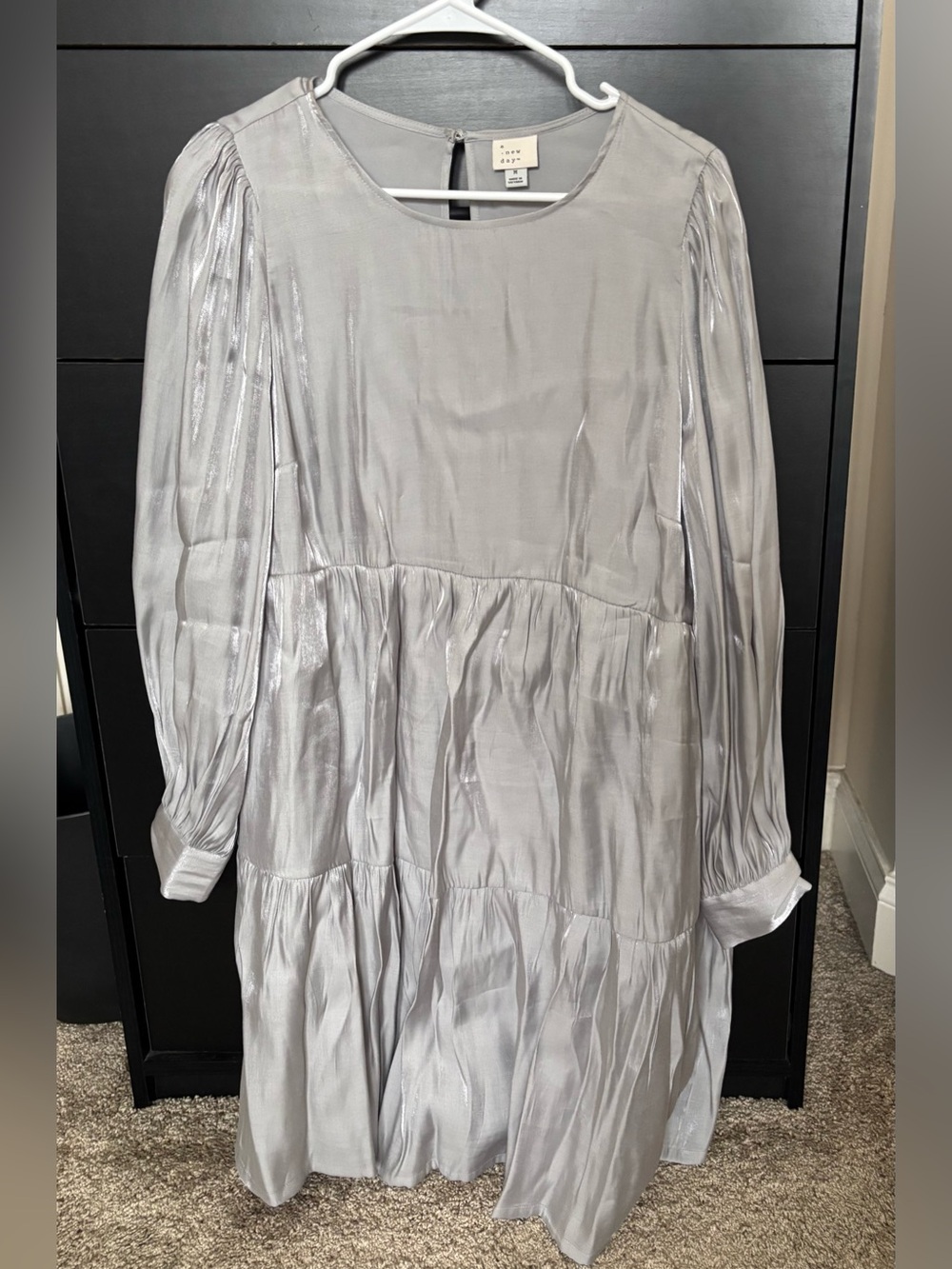 a new day Silver Long-Sleeve Shimmer Tiered Mini Dress
